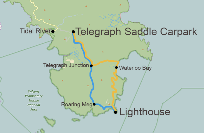 Map of Southern section of Wilsons Promontory National Park